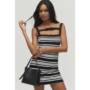 Hutch Striped Square-Neck Knit Mini Dress Sleeveless Size L Black White